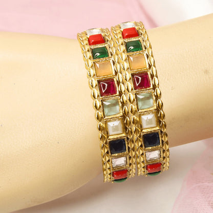 Rajwadi Square-Stone Kada Multicolour