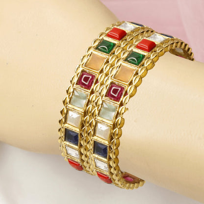 Rajwadi Square-Stone Kada Multicolour