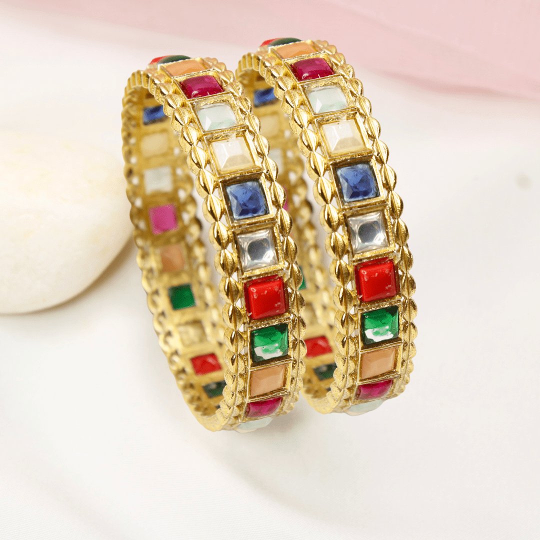 Rajwadi Square-Stone Kada Multicolour