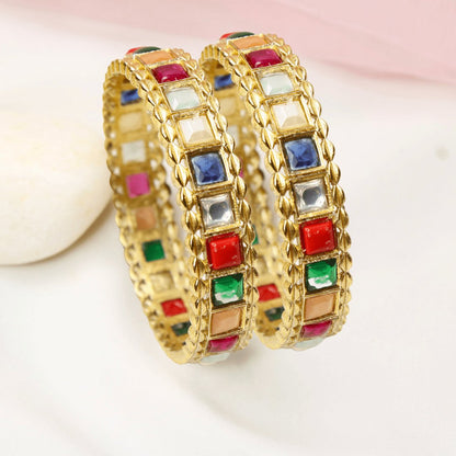 Rajwadi Square-Stone Kada Multicolour