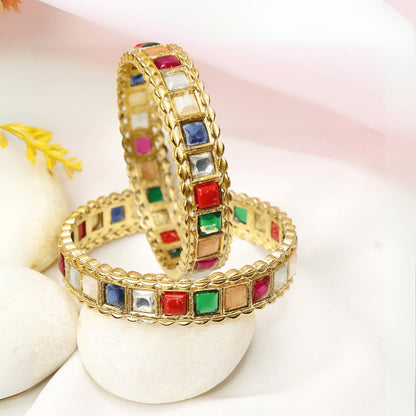 Rajwadi Square-Stone Kada Multicolour