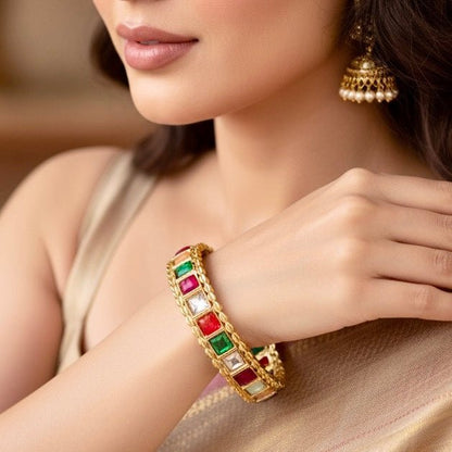 Rajwadi Square-Stone Kada Multicolour