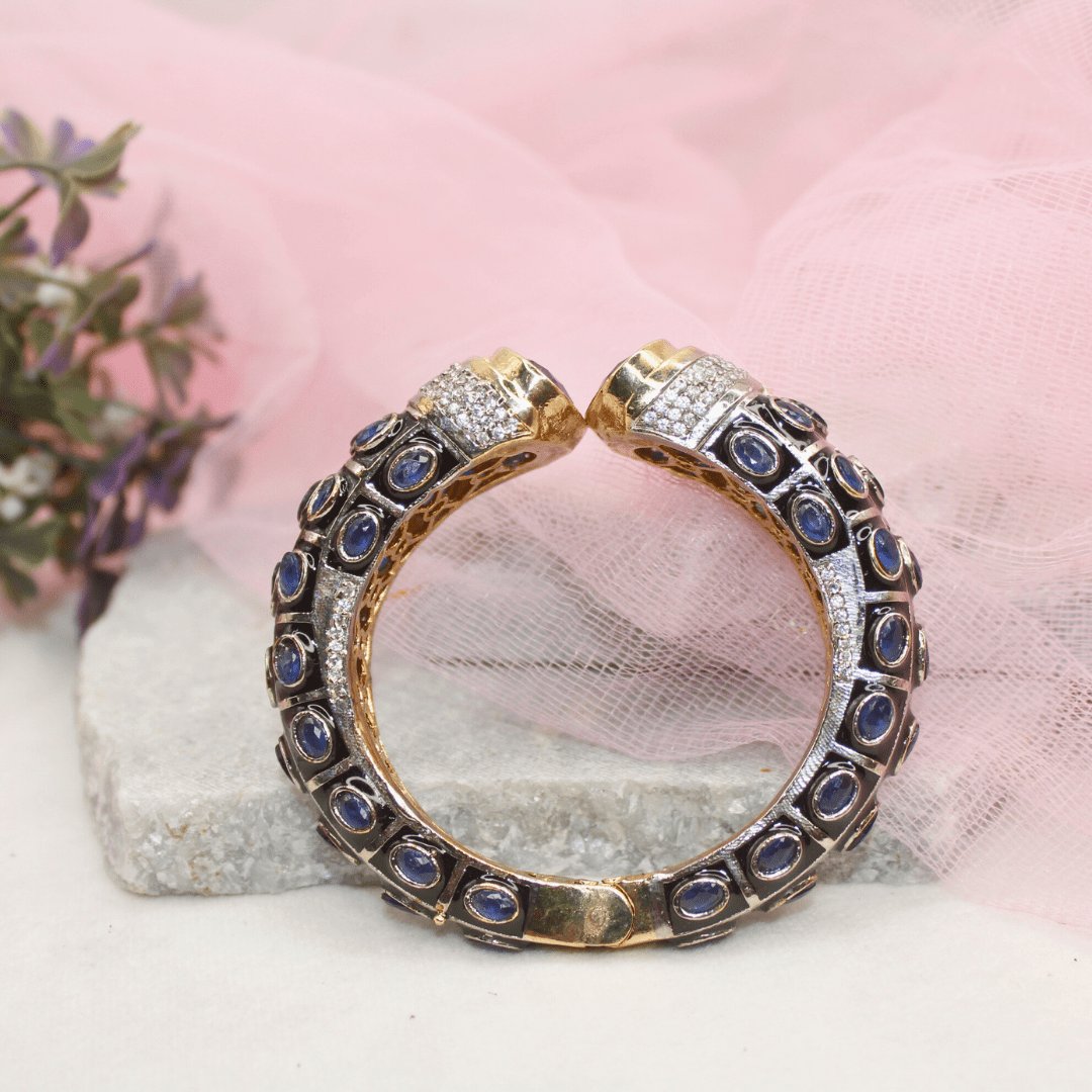 RAJWADI STONE & MEENAKARI KADA GOLD PLATED-BLUE