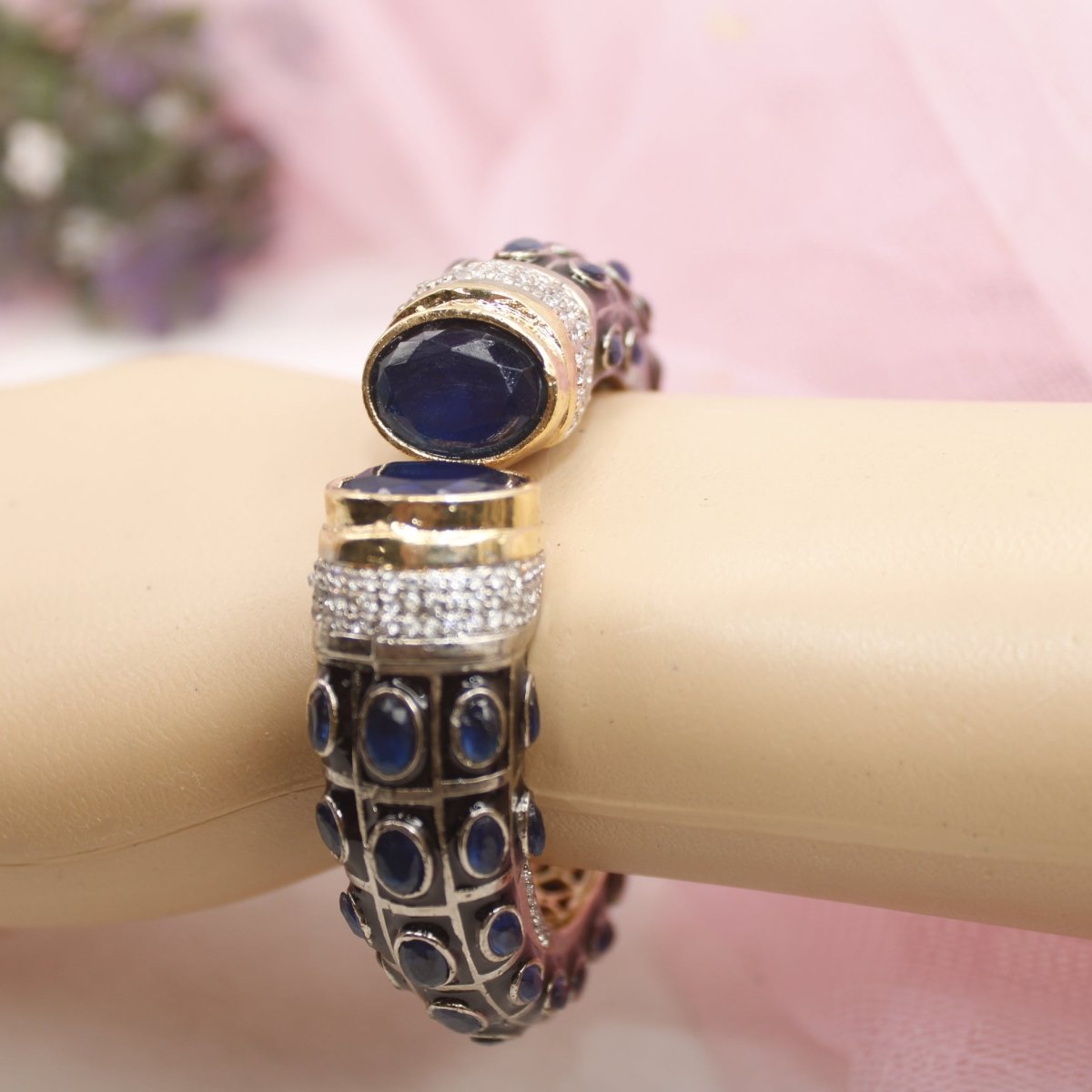 RAJWADI STONE & MEENAKARI KADA GOLD PLATED - BLUE