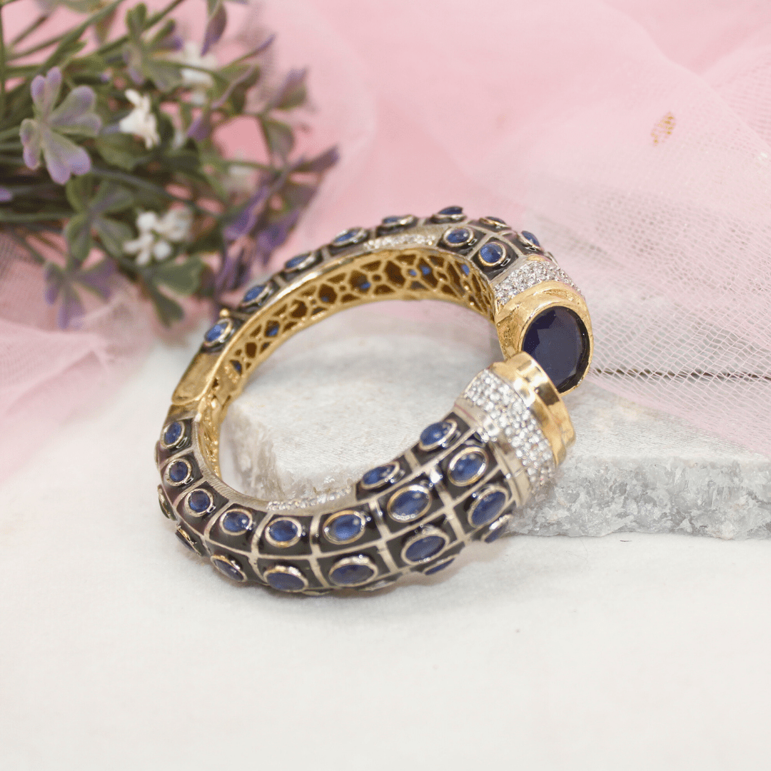 RAJWADI STONE & MEENAKARI KADA GOLD PLATED - BLUE