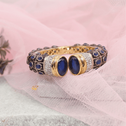 RAJWADI STONE & MEENAKARI KADA GOLD PLATED - BLUE