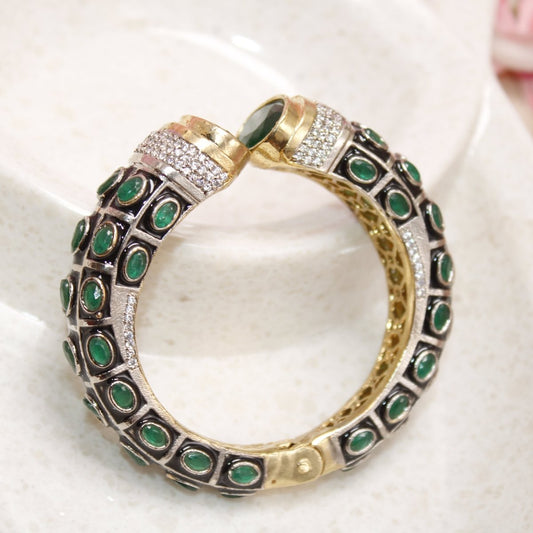 RAJWADI STONE & MEENAKARI KADA GOLD PLATED-GREEN