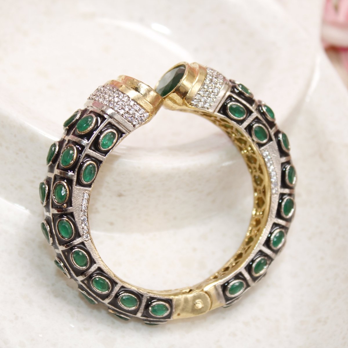 RAJWADI STONE & MEENAKARI KADA GOLD PLATED-GREEN