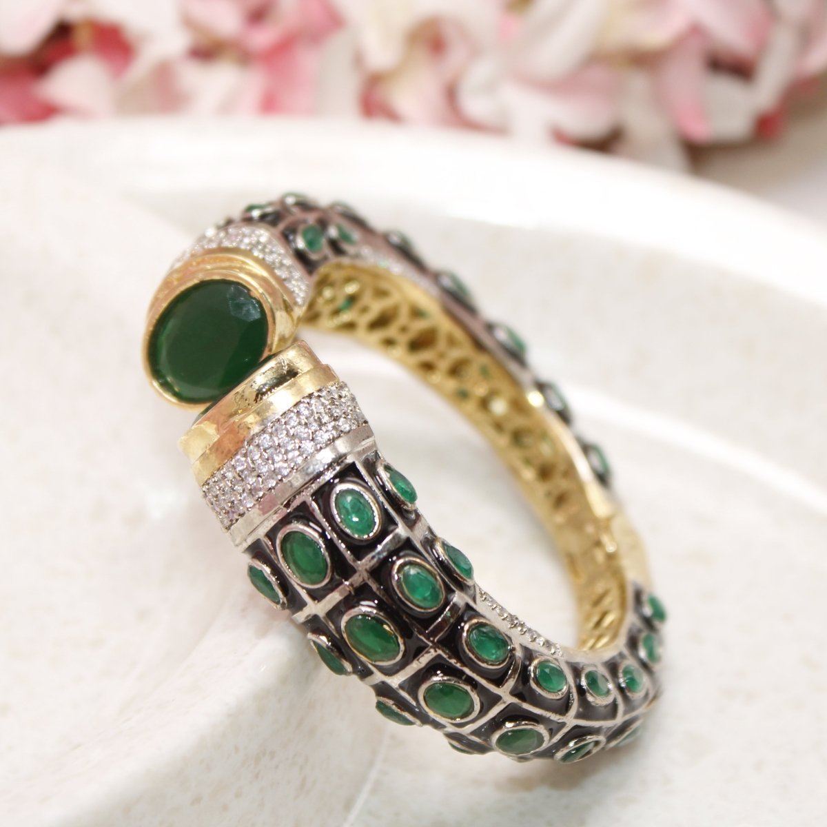 RAJWADI STONE & MEENAKARI KADA GOLD PLATED-GREEN
