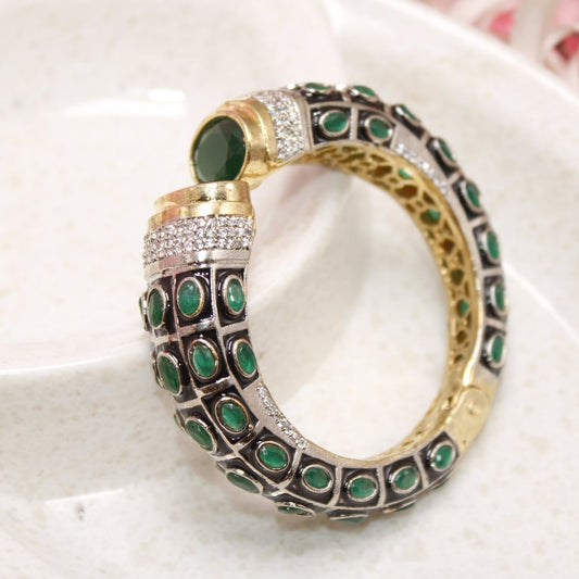 RAJWADI STONE & MEENAKARI KADA GOLD PLATED - GREEN
