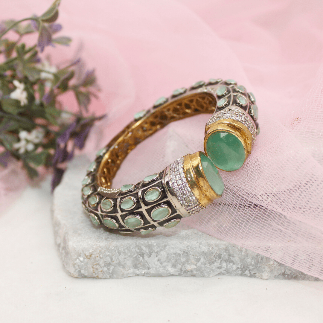 RAJWADI STONE & MEENAKARI KADA GOLD PLATED - MINT