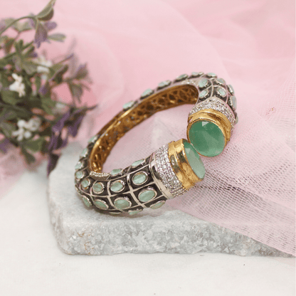 RAJWADI STONE & MEENAKARI KADA GOLD PLATED - MINT