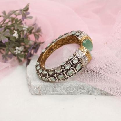 RAJWADI STONE & MEENAKARI KADA GOLD PLATED - MINT