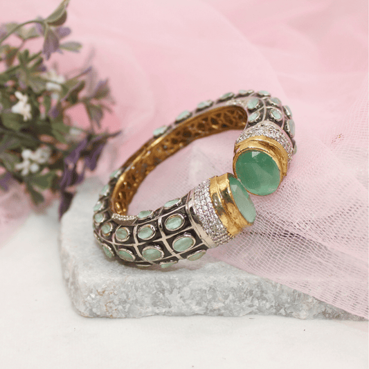 RAJWADI STONE & MEENAKARI KADA GOLD PLATED - MINT