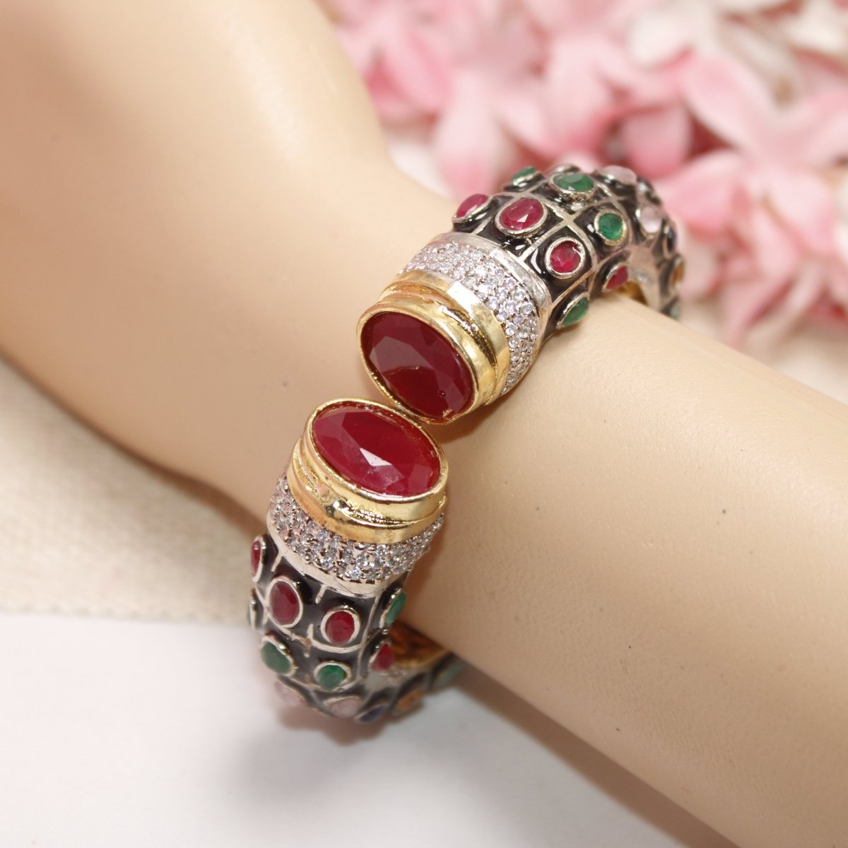 RAJWADI STONE & MEENAKARI KADA GOLD PLATED-MULTICOLOUR