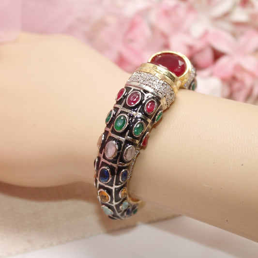 RAJWADI STONE & MEENAKARI KADA GOLD PLATED - MULTICOLOUR