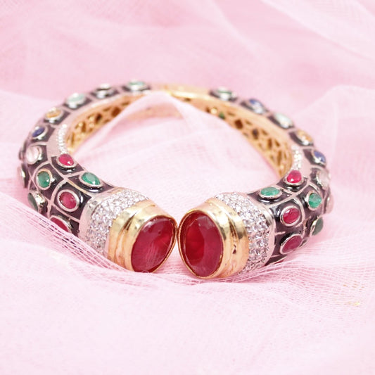 RAJWADI STONE & MEENAKARI KADA GOLD PLATED - MULTICOLOUR