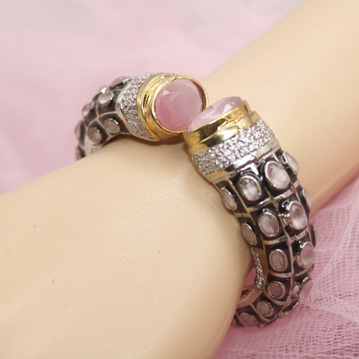 RAJWADI STONE & MEENAKARI KADA GOLD PLATED-PINK