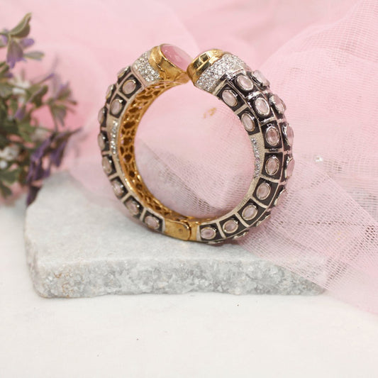 RAJWADI STONE & MEENAKARI KADA GOLD PLATED-PINK