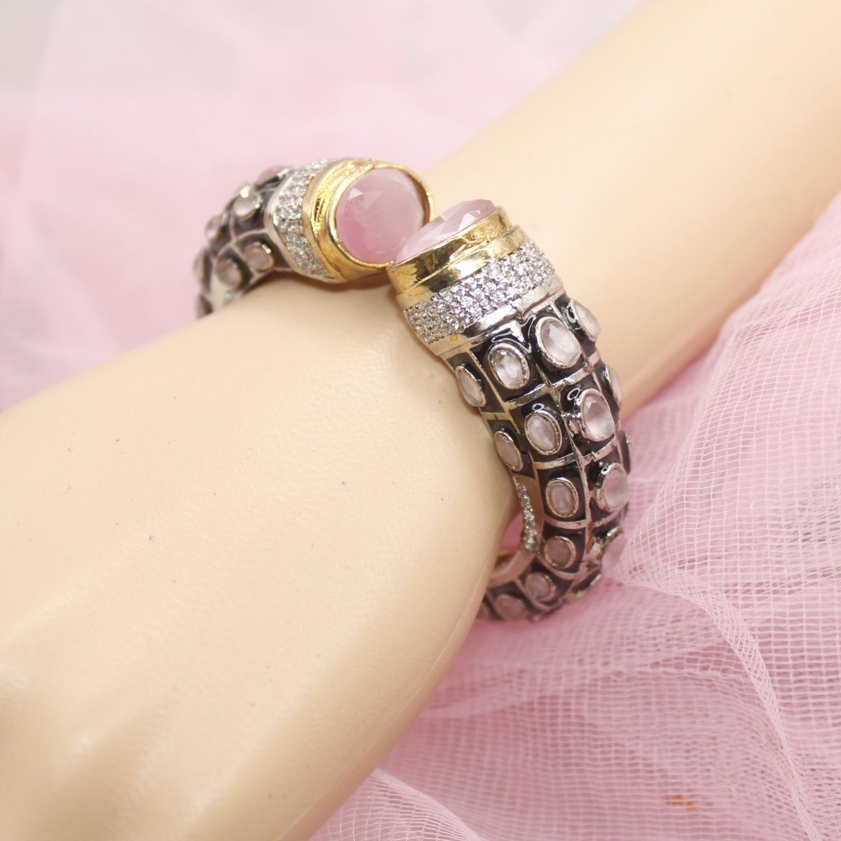 RAJWADI STONE & MEENAKARI KADA GOLD PLATED-PINK