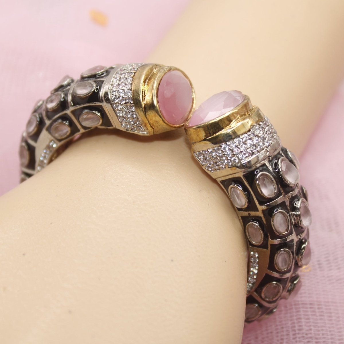 RAJWADI STONE & MEENAKARI KADA GOLD PLATED-PINK