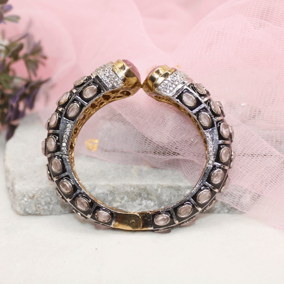 RAJWADI STONE & MEENAKARI KADA GOLD PLATED-PINK