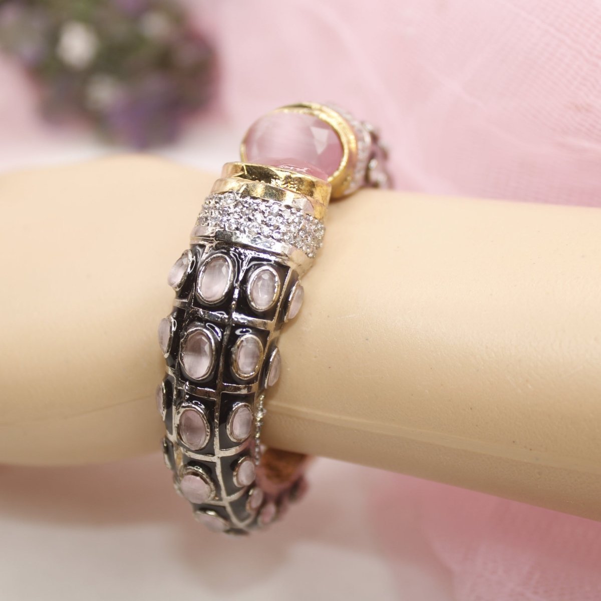 RAJWADI STONE & MEENAKARI KADA GOLD PLATED-PINK