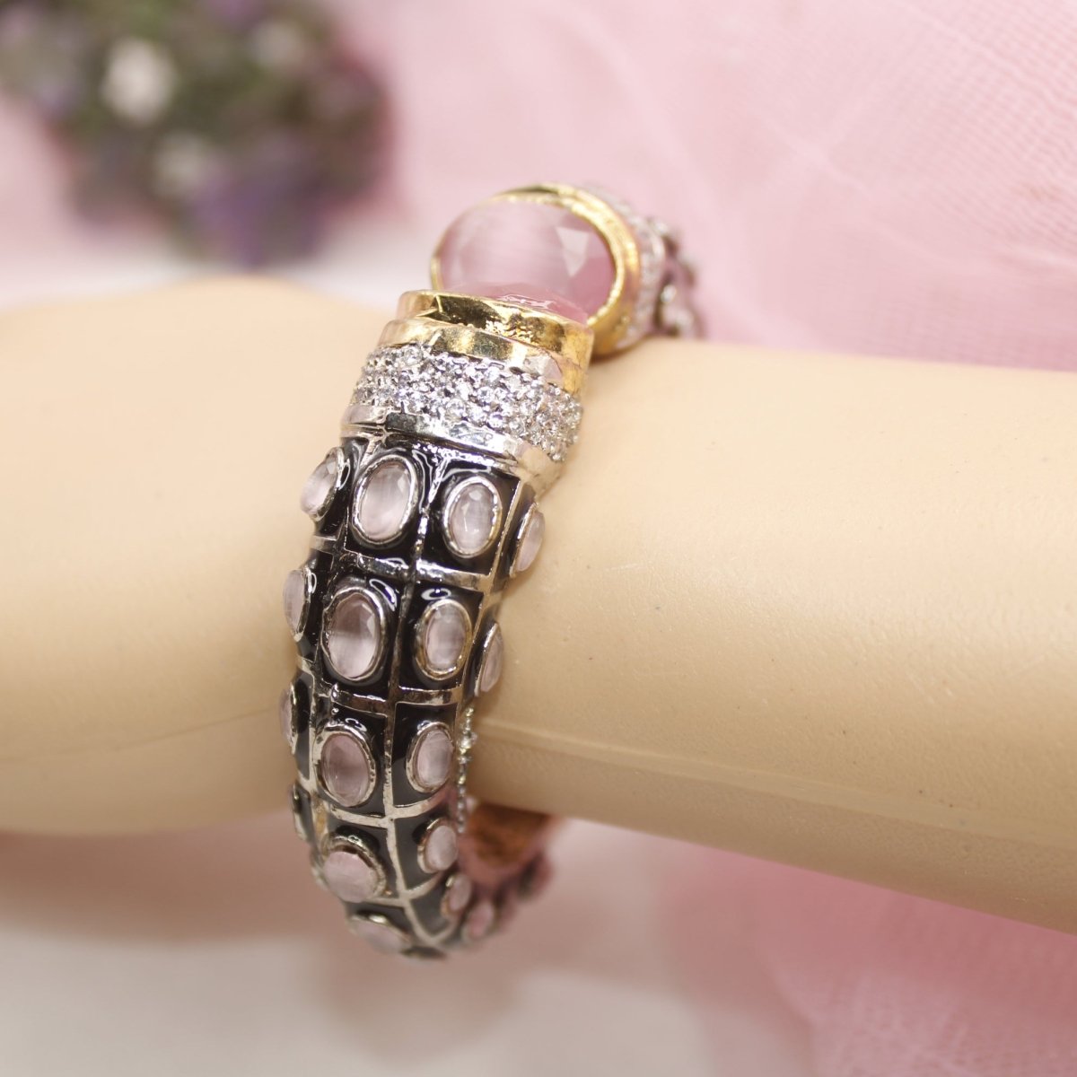 RAJWADI STONE & MEENAKARI KADA GOLD PLATED - PINK