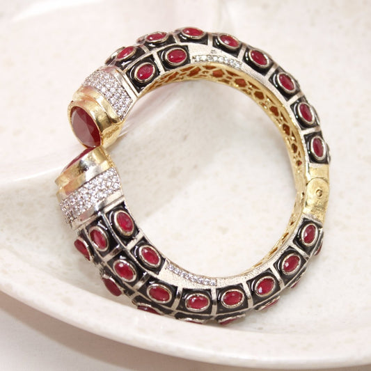RAJWADI STONE & MEENAKARI KADA GOLD PLATED-RED