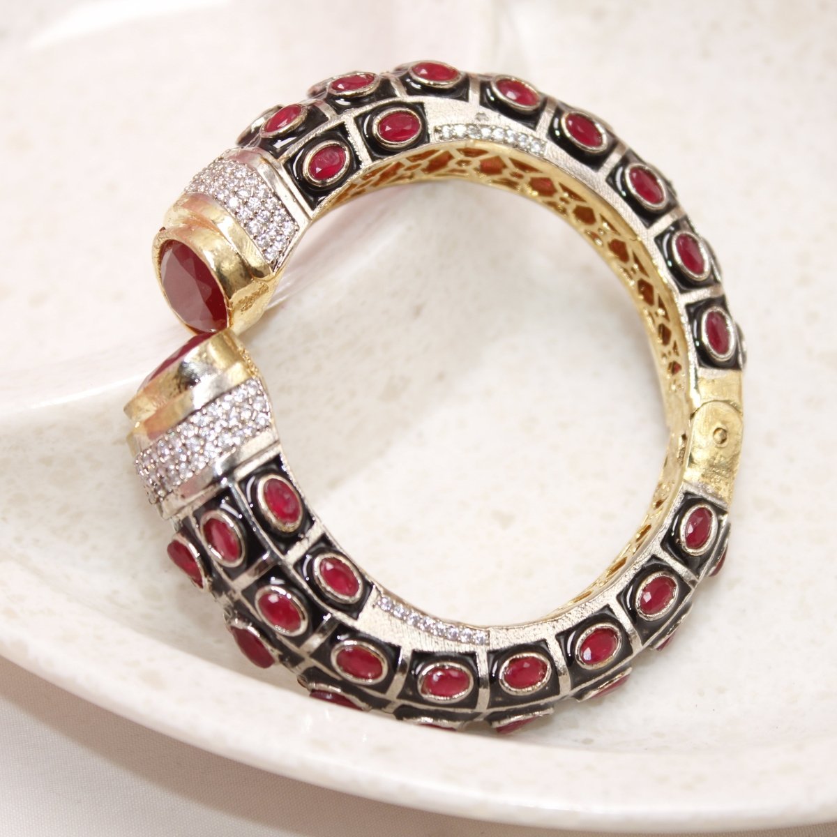 RAJWADI STONE & MEENAKARI KADA GOLD PLATED-RED