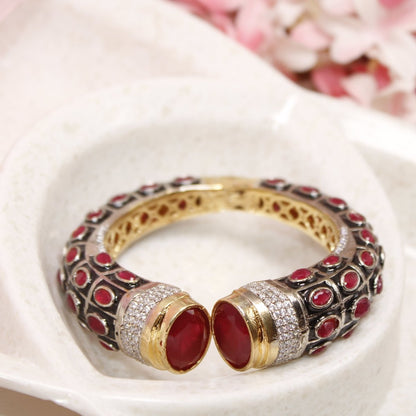 RAJWADI STONE & MEENAKARI KADA GOLD PLATED - RED
