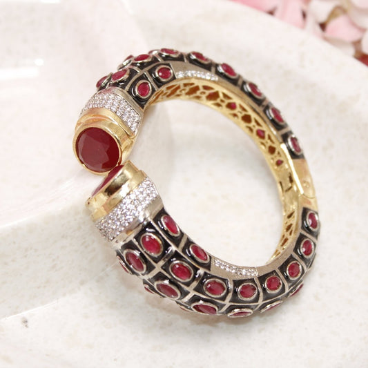 RAJWADI STONE & MEENAKARI KADA GOLD PLATED - RED