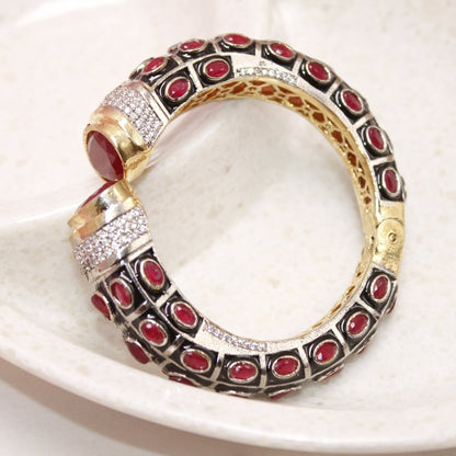 RAJWADI STONE & MEENAKARI KADA GOLD PLATED-RED