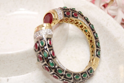 RAJWADI STONE & MEENAKARI KADA GOLD PLATED - RED & GREEN