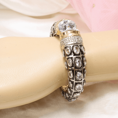 RAJWADI STONE & MEENAKARI KADA GOLD PLATED - TRANSPARENT
