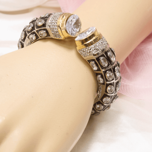 RAJWADI STONE & MEENAKARI KADA GOLD PLATED - TRANSPARENT