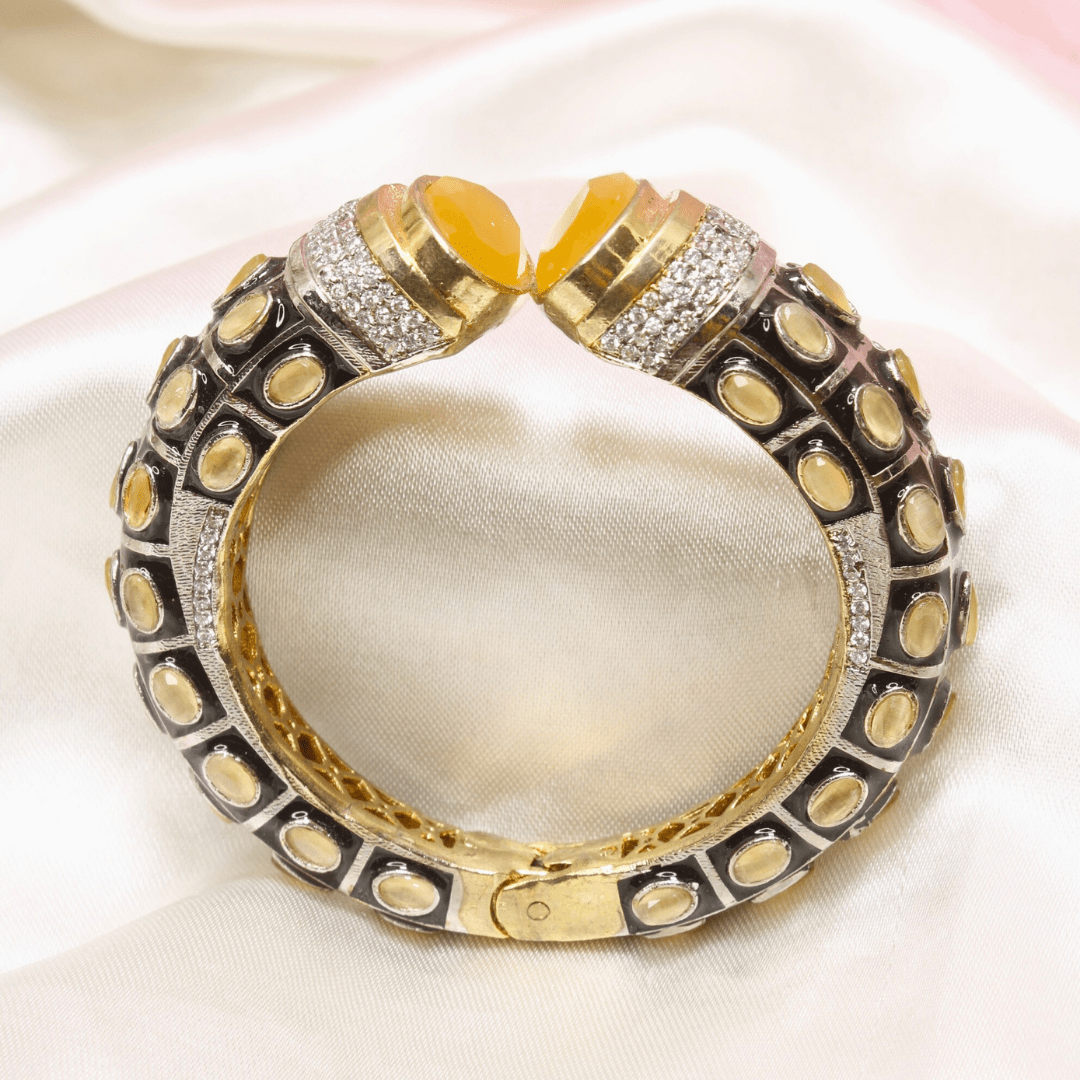 RAJWADI STONE & MEENAKARI KADA GOLD PLATED - YELLOW