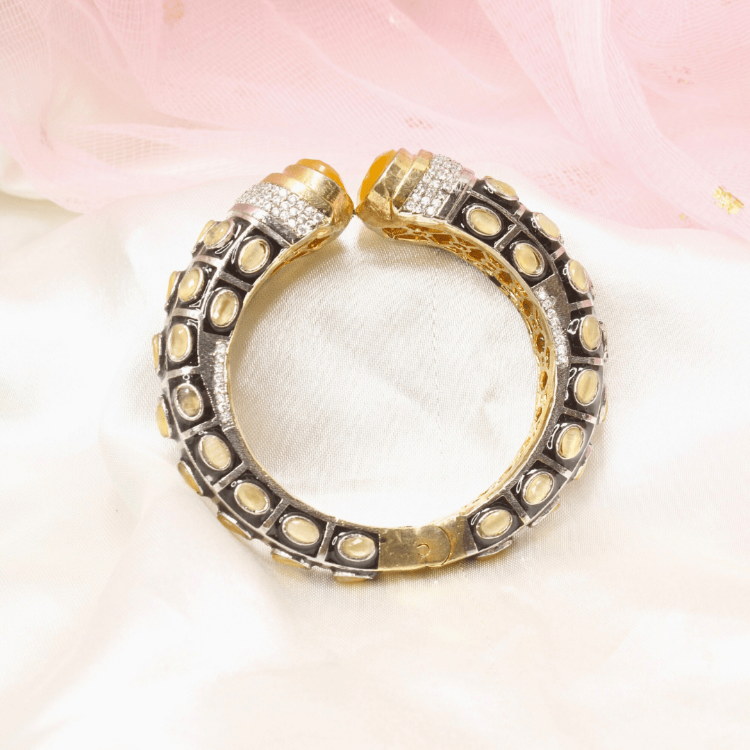 RAJWADI STONE & MEENAKARI KADA GOLD PLATED - YELLOW