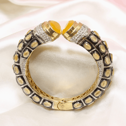 RAJWADI STONE & MEENAKARI KADA GOLD PLATED - YELLOW
