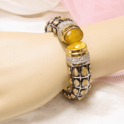 RAJWADI STONE & MEENAKARI KADA GOLD PLATED - YELLOW