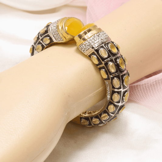 RAJWADI STONE & MEENAKARI KADA GOLD PLATED - YELLOW