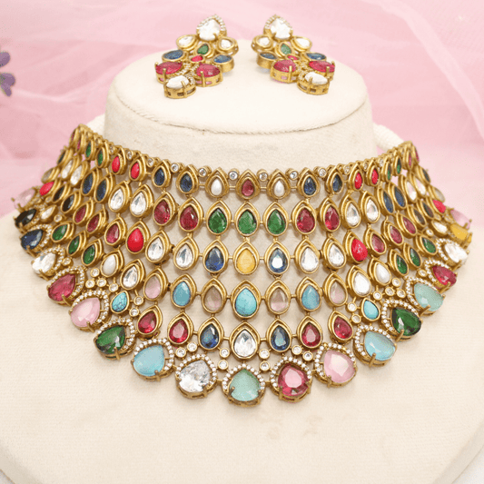 RAJWADI TAMANNA NECKLACE SET - NAVRATAN