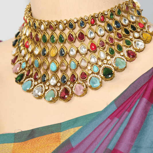 RAJWADI TAMANNA NECKLACE SET - NAVRATAN