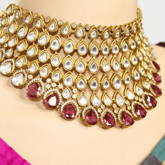 RAJWADI TAMANNA NECKLACE SET - RED