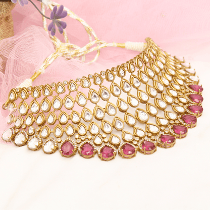 RAJWADI TAMANNA NECKLACE SET - RED