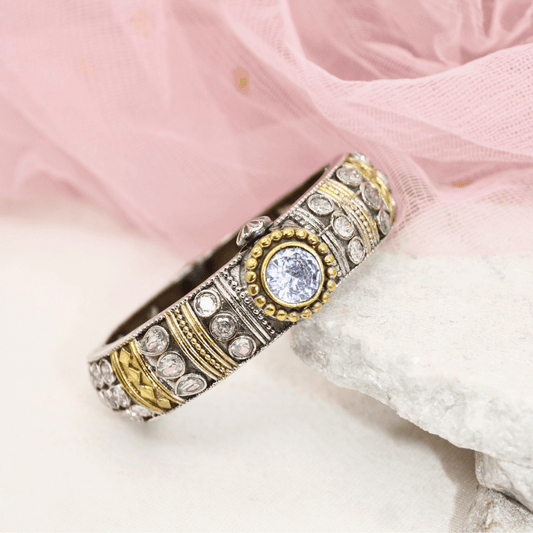 Rajwadi White Stone Kada – Antique Kada with Diamond - Look Centerpie