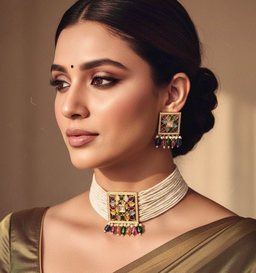 Rangrez Kundan Pearl Choker Set – Multicolour Heritage Editi