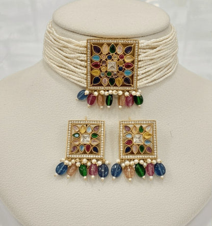 Rangrez Kundan Pearl Choker Set – Multicolour Heritage Editi