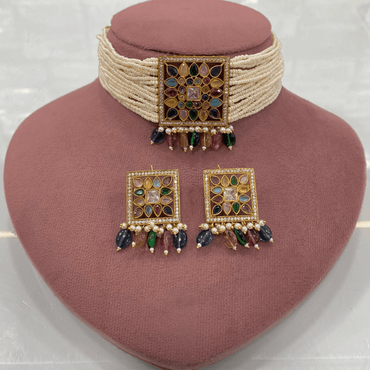 Rangrez Kundan Pearl Choker Set – Multicolour Heritage Editi