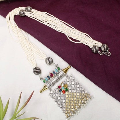 Rangtara Tribal Pendant Set – Multicolor Oxidised Pearl Editi